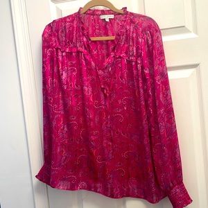 Beautiful pink paisley blouse with tapped sleeves- tie front